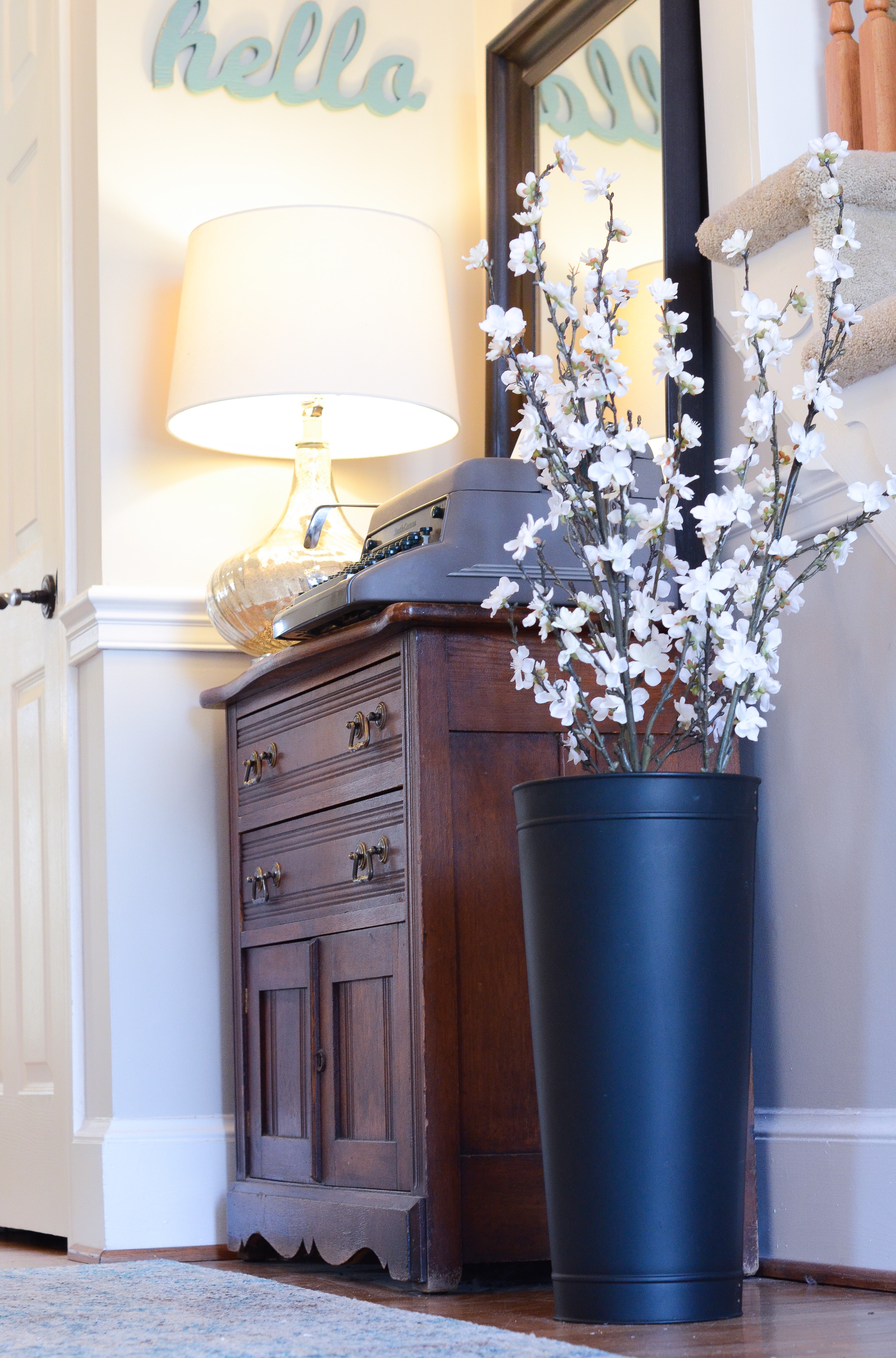 entryway, spring, artificial flowers, decorating, farmhouse decor, michaels