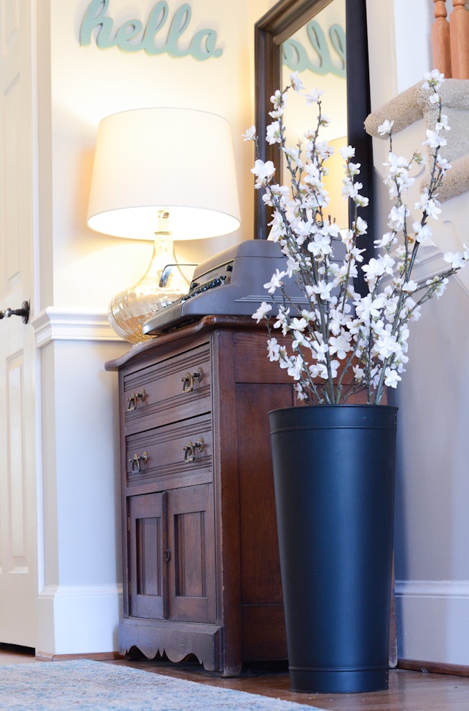 entryway, spring, artificial flowers, decorating, farmhouse decor, michaels