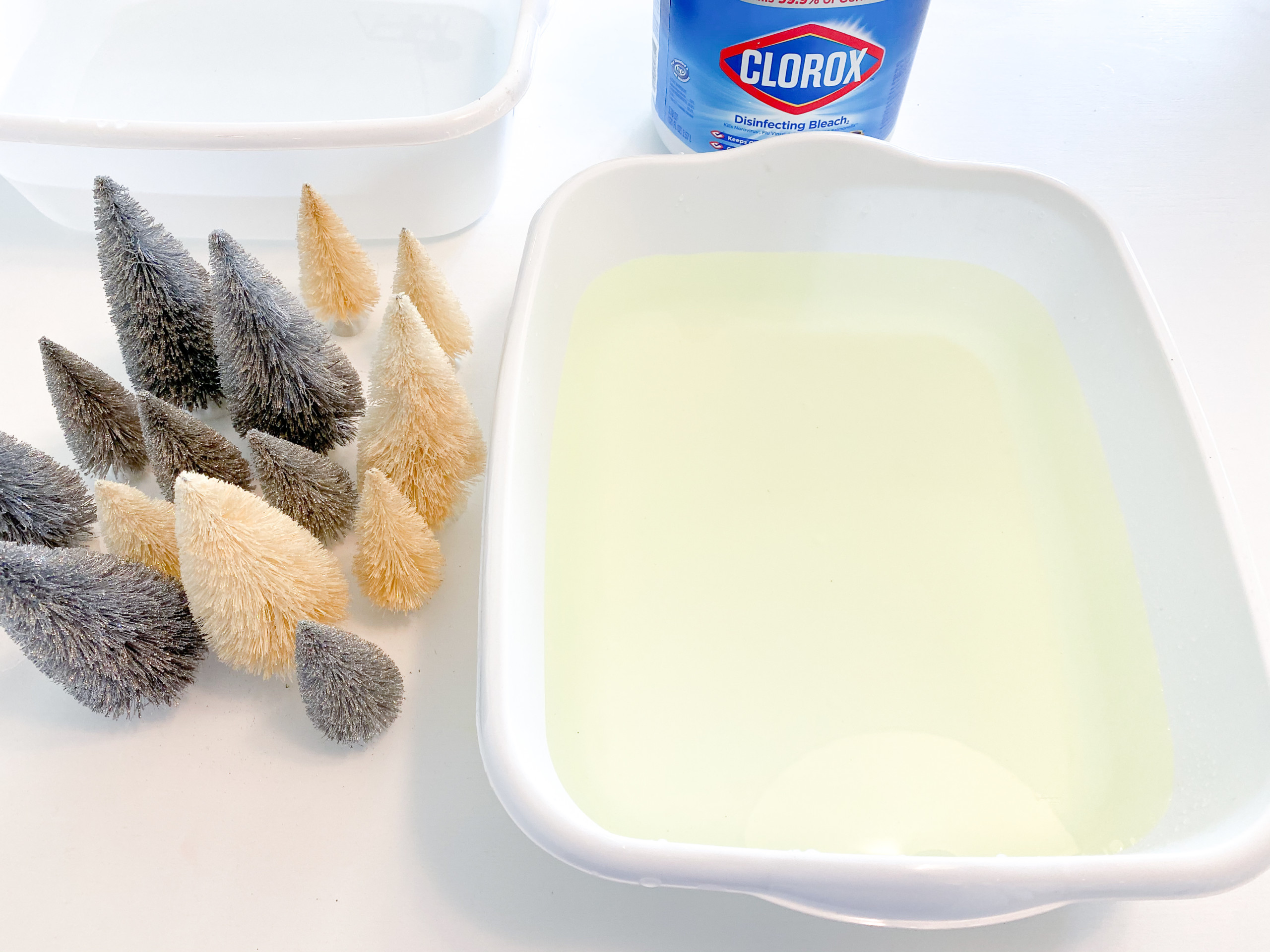 how to bleach and paint bottle brush trees