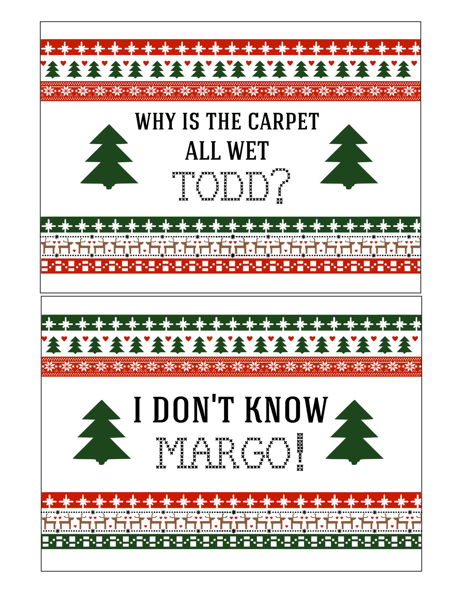 Christmas Vacation Printable Signs 5 x 7 Why is the carpet all wet Todd & I don't know Margo