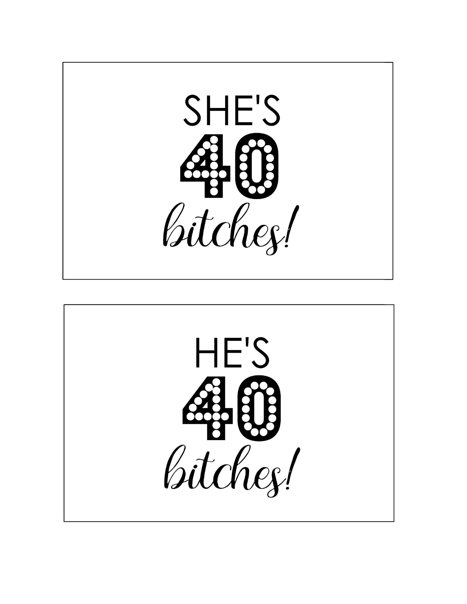thumbnail of DIY Printable 40th Birthday Signs – She’s 40 Bitches He’s 40 bitches