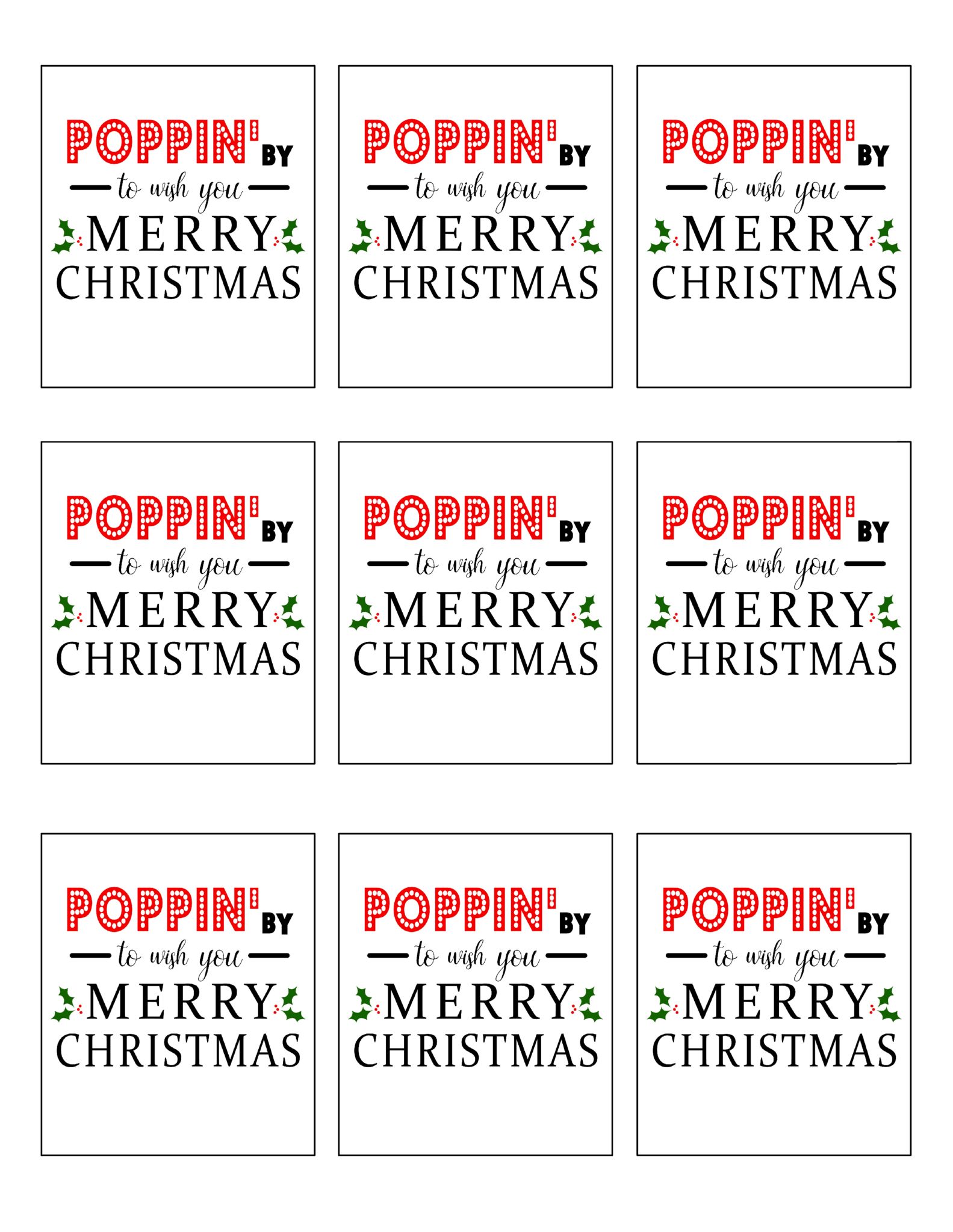 Poppin' By To Wish You A Merry Christmas Printable
