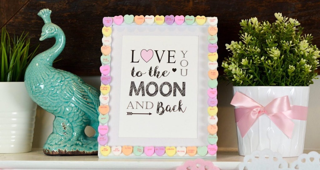 valentines day craft, valentine, conversation hearts, love you to the moon and back