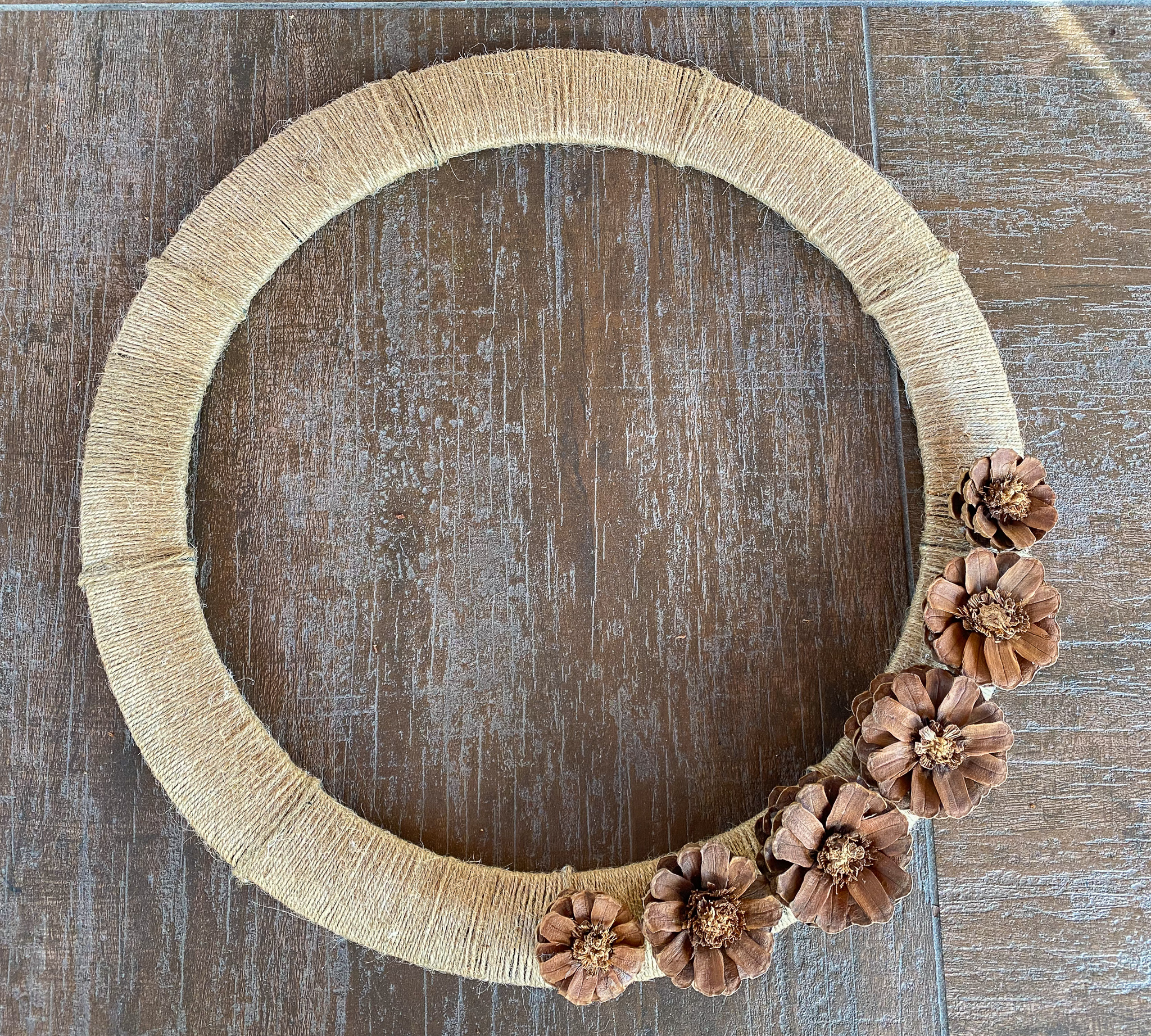 diy pinecone flower fall wreath
