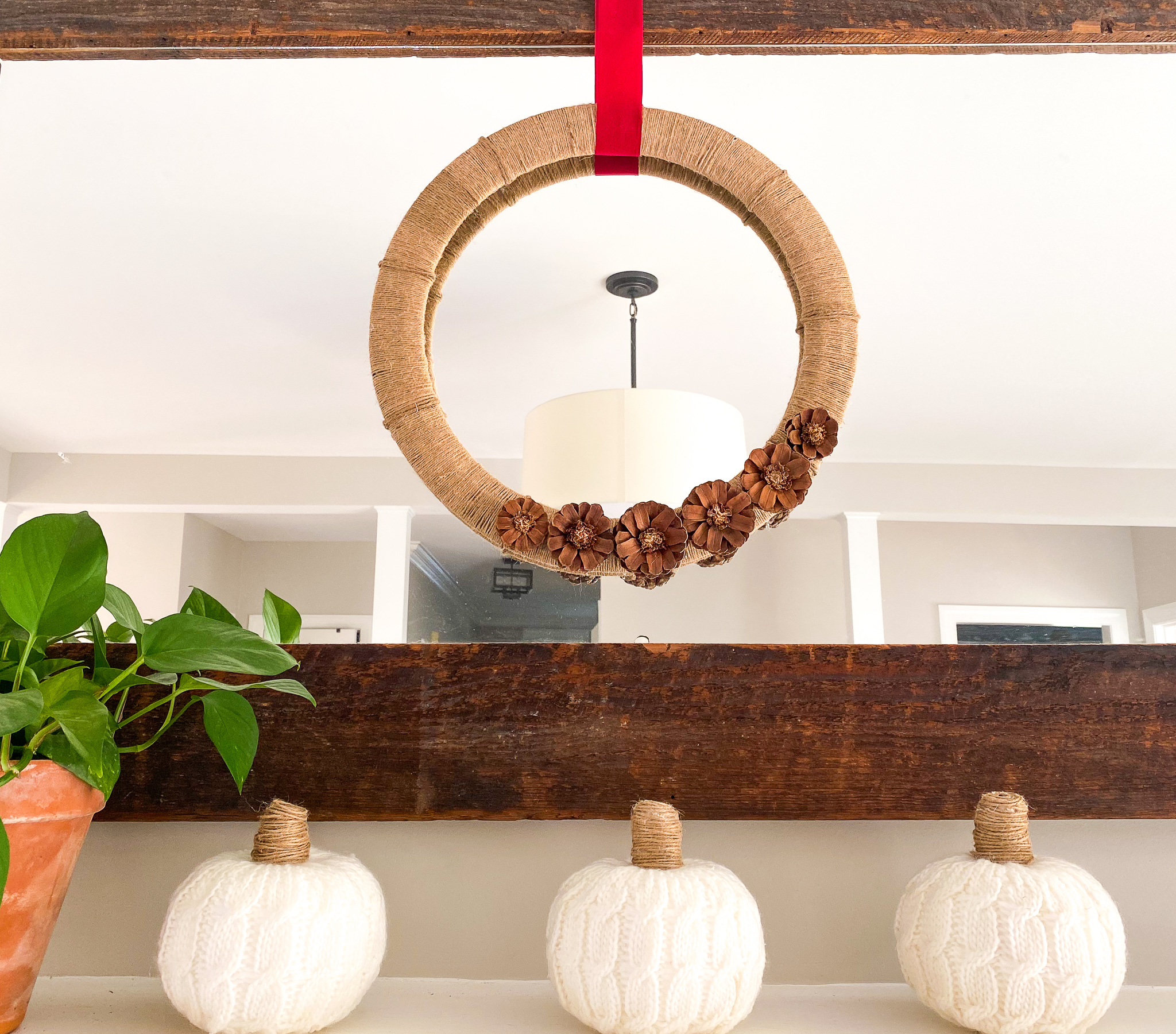 diy pinecone flower fall wreath