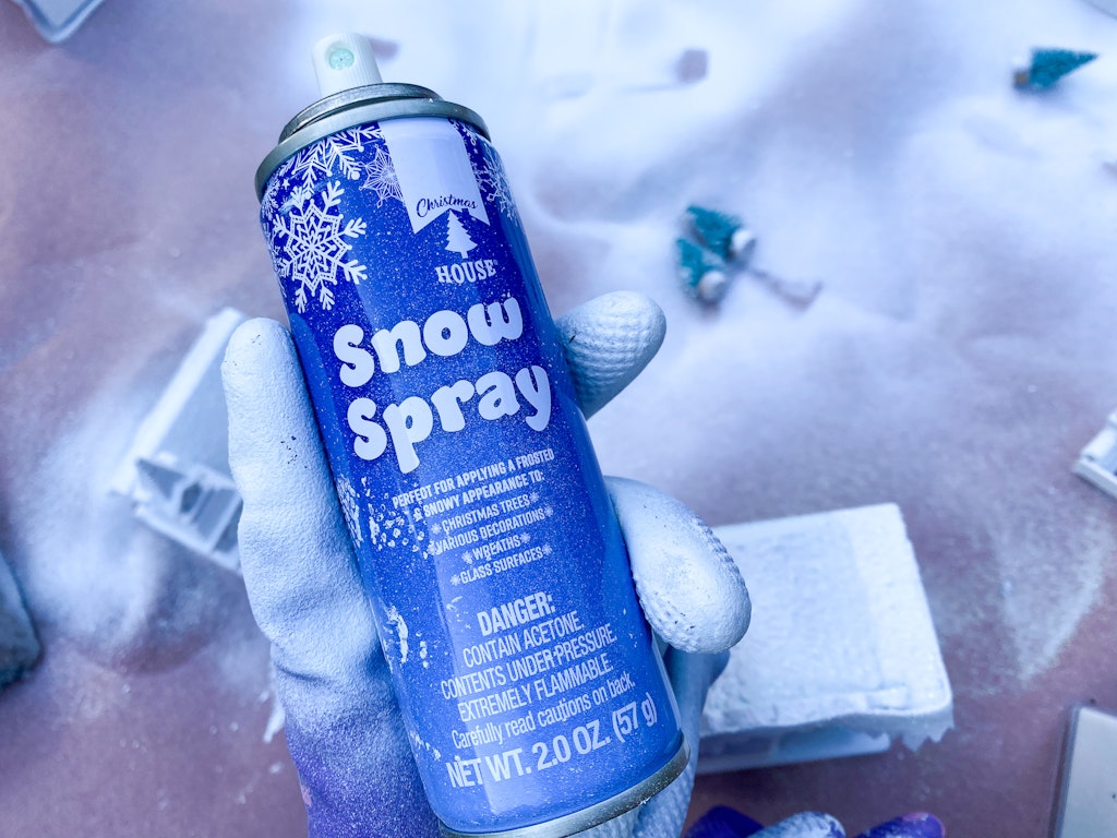 faux snow spray for Christmas Village