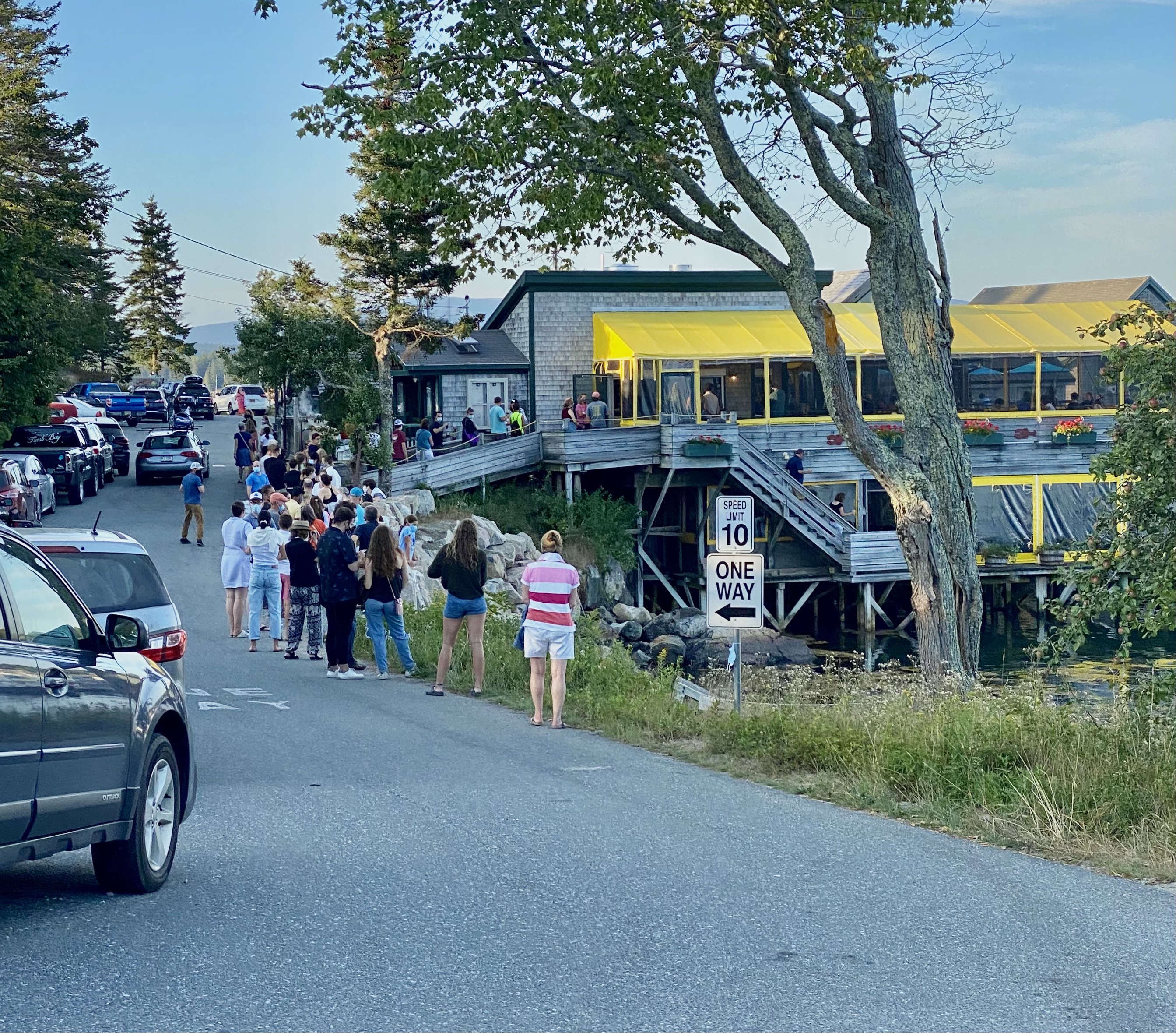 line out front of Thurston's lobster pound mt desert island maine