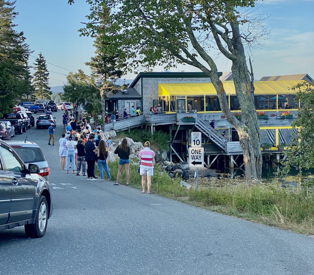 line out front of Thurston's lobster pound mt desert island maine