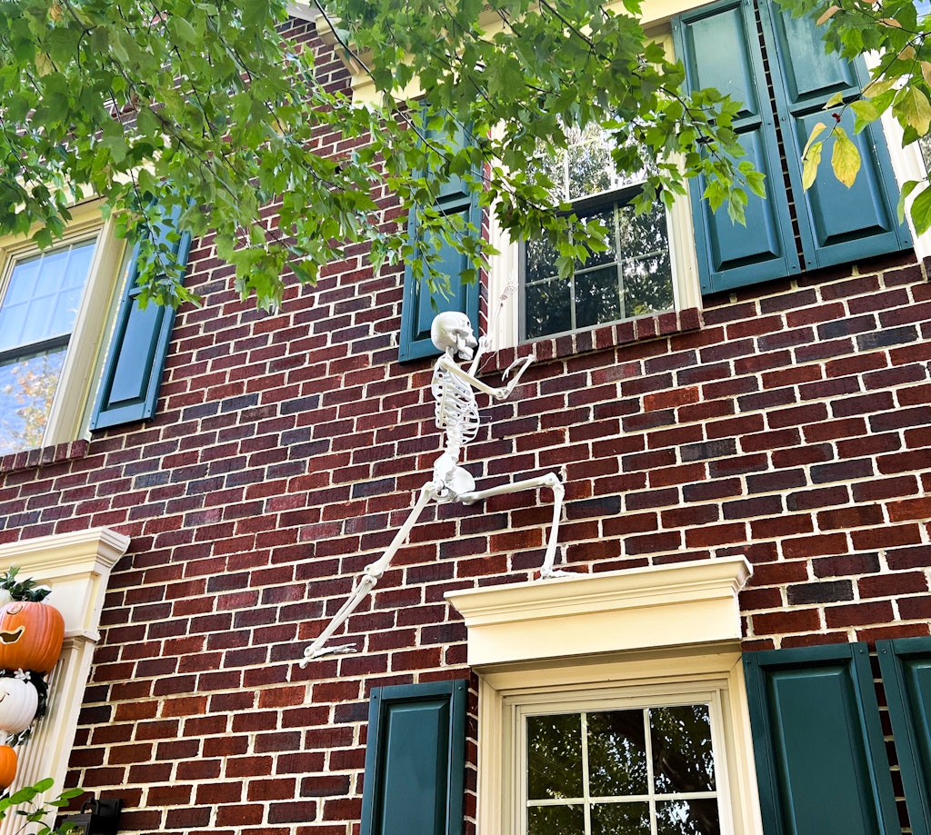 skeletons climbing house