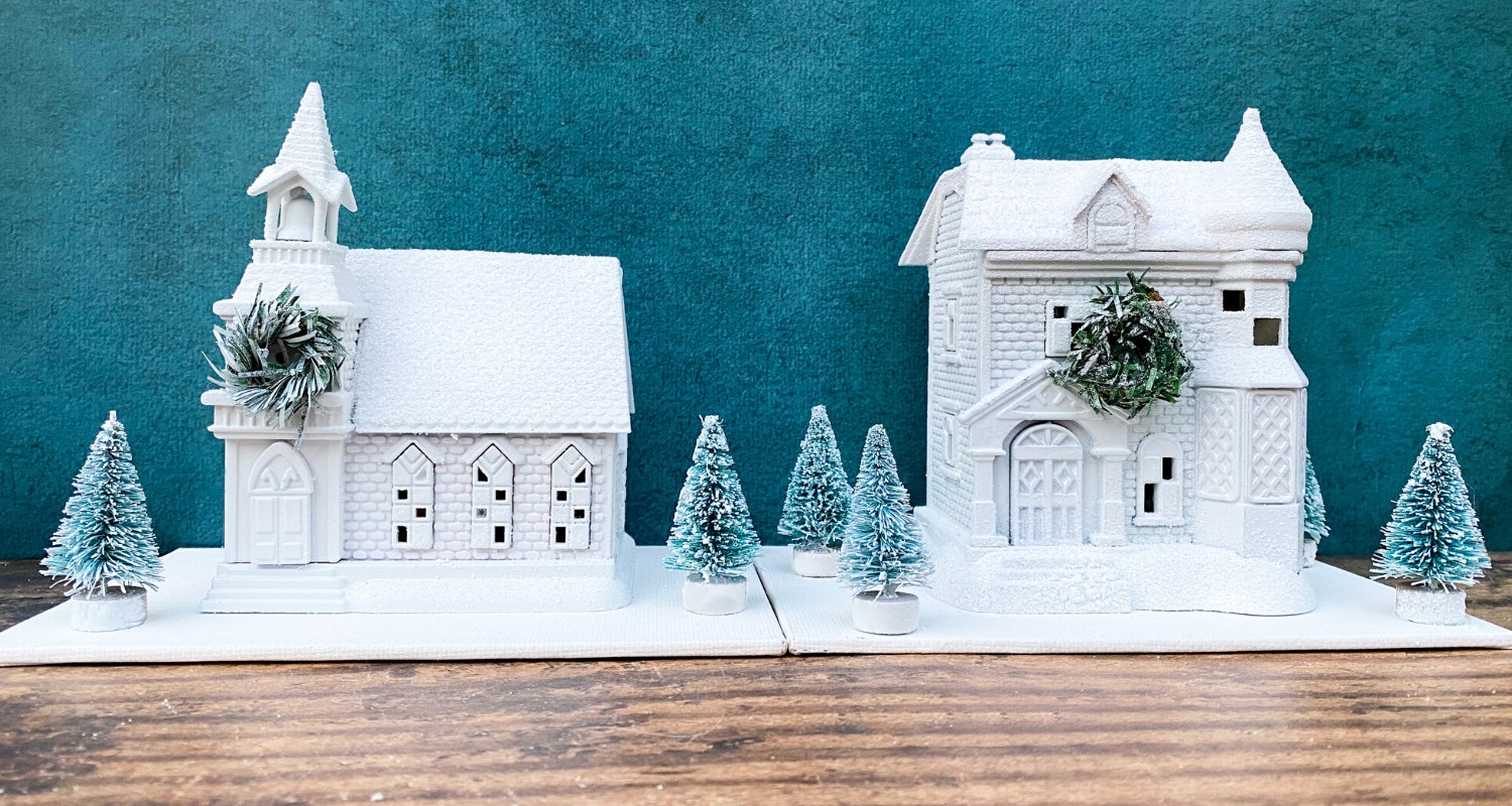 Christmas scene, miniature holiday village. Christmas little